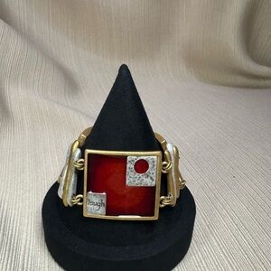 Chico's Red and Gold Statement Bracelet with Gold Details